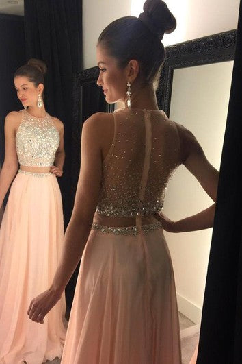 Nádherné korálkové šaty bez rukávů na ples, dlouhé šifonové večerní šaty