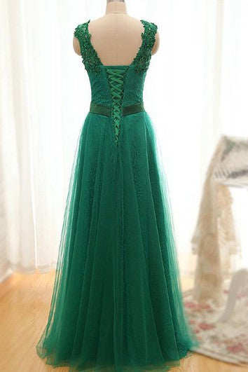 A-line Floor-length Straps V-neck Sleeveless Tulle Dress