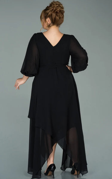 V-neck Half-sleeve Chiffon Empire Petal A-line Formal Plus Size Dress