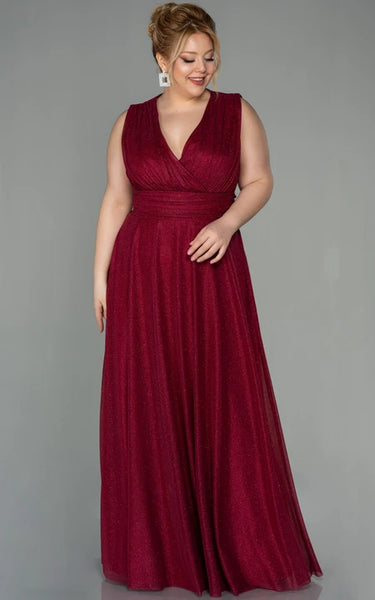 Sequin V-neck Sheath Slit Front Poet-sleeve Plus Size Evning Dress