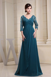 V-Neck Maxi Empire Illusion Sleeve and Dress With Appliques