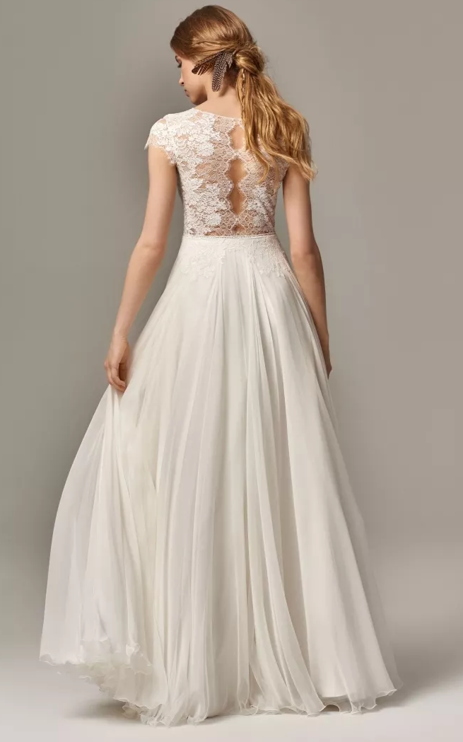 Vintage Ivory Cap-sleeve Sheath Chiffon Wedding Dress with Lace Top Ms. Grace Vintage Ivory Cap-sleeve Sheath Chiffon Wedding Dress with Lace Top Ms. Grace