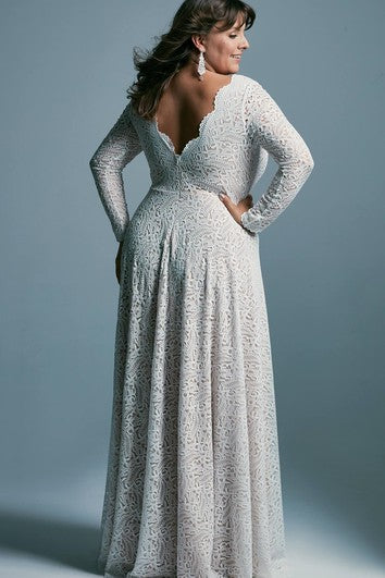 Plus Size A Line Floor-length Bridal Gown with Split Front