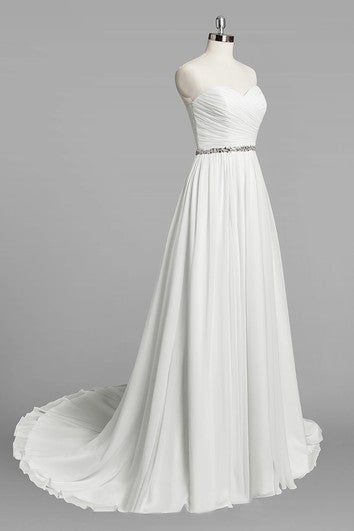 Sweetheart A-Line Chiffon Wedding Dress With Ruching and Beading