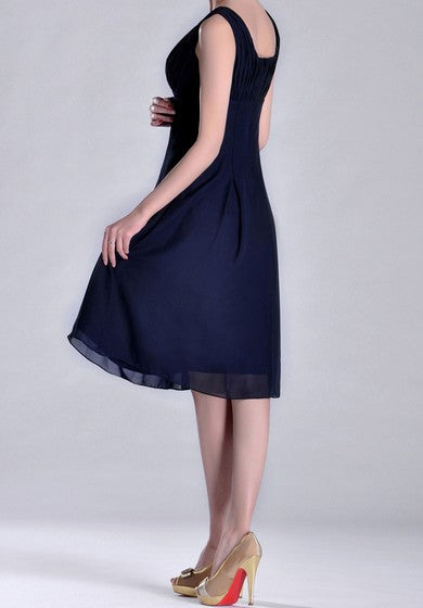 Scooped A-line Pleated Chiffon Knee-length Bridesmaid Dress