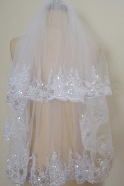 Tulle Fingertip Wedding Veil with Sequins