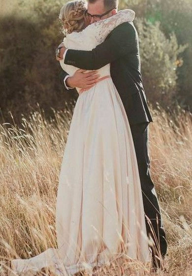 Elegante vaina de vaina de manga larga de manga y vestido de novia de satén