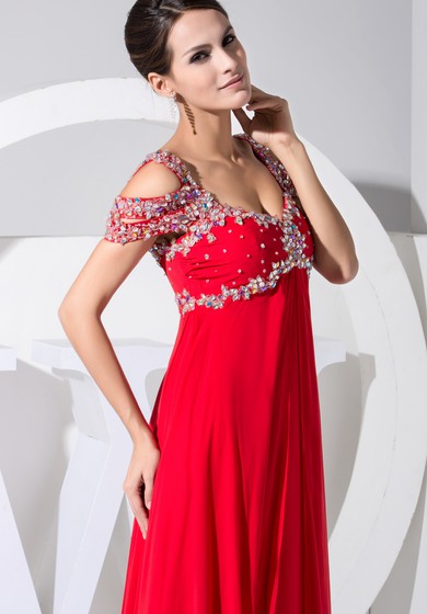 Maxi šaty z šifonu s korálkovou výšivkou a vysokým pasem