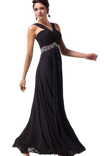 Sexy šaty bez rukávů z šifónu s korálkovým pasem