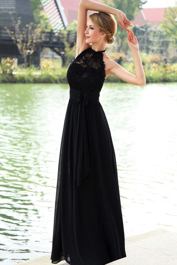 Chiffon High-Neck Strapless Floor-Length Dress With Halter