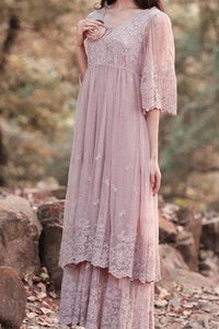 Lace Dress With Tiers&Flower&Embroideries