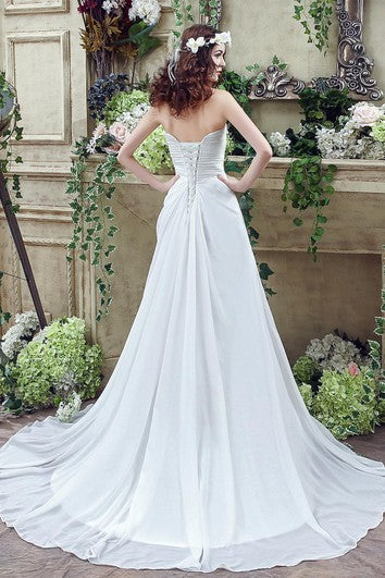 Newest Strapless White Beadings Wedding Dress A-line Sweep Train