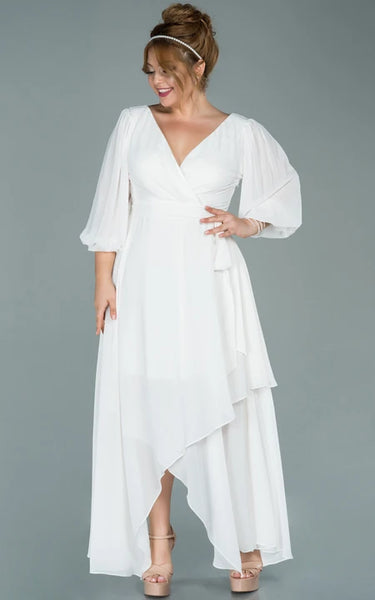 V-neck Half-sleeve Chiffon Empire Petal A-line Formal Plus Size Dress