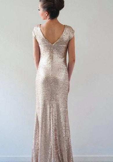 Sequined Cap Sleeve Floor-Length Dress With Low-V Back