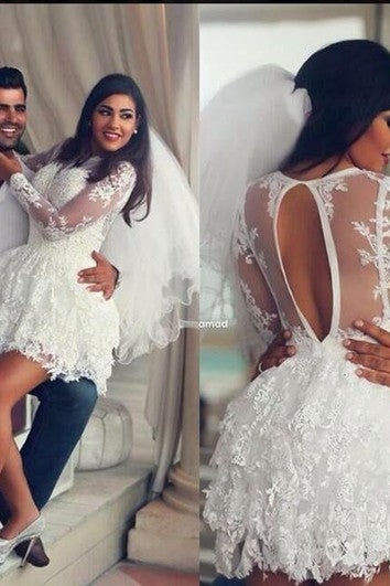 Delicate Lace Appliques Short White Homecoming Dress Long Sleeve