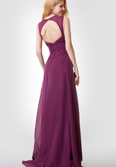 A-line Ruched Long Chiffon Dress With Key-hole