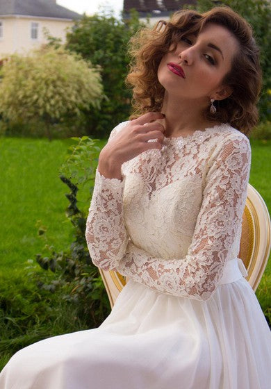 Vestido de satén de encaje con manga larga Weddig