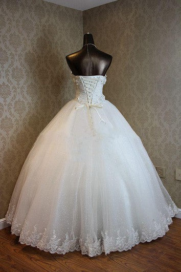 Ball Gown Sweetheart Beading Corset Back Tulle and Lace Dress