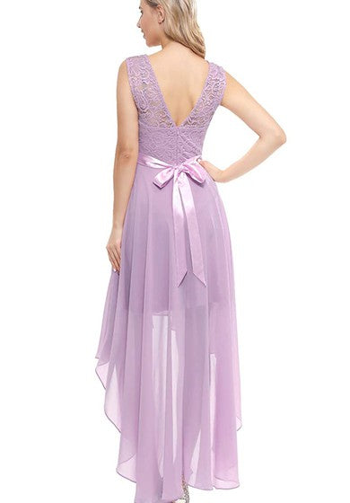 Bateau A Line Sleeveless High-Low Chiffon Bridesmaid Dress With Sash/Ribbon