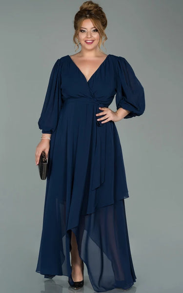 V-neck Half-sleeve Chiffon Empire Petal A-line Formal Plus Size Dress