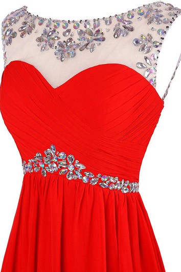 Cap-sleeved Chiffon Gown With Beaded Neckline