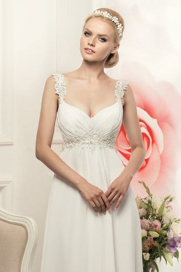 Sheath Long Straps Sleeveless Empire Corset-Back Chiffon Dress With Waist Jewellery And Pleats