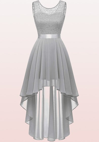 Bateau A Line Sleeveless High-Low Chiffon Bridesmaid Dress With Sash/Ribbon