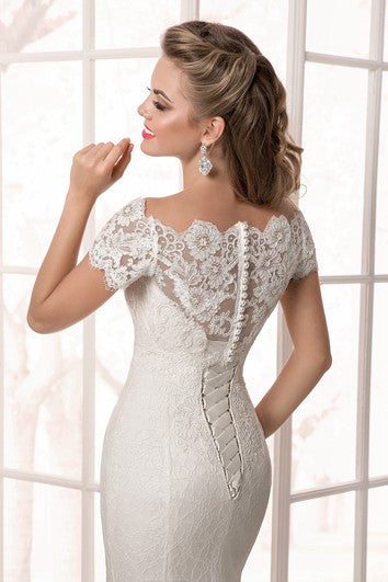 Floor Length Short Sleeve Lace Applique Sheath Dress