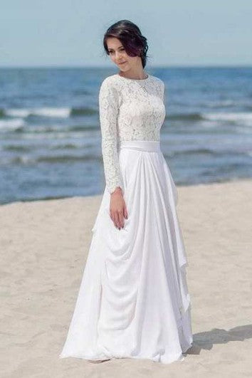 Chiffon and Lace Zipper Back A-line Wedding Dress