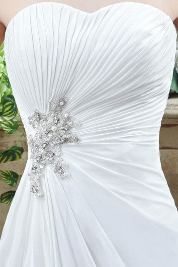 Newest Strapless White Beadings Wedding Dress A-line Sweep Train