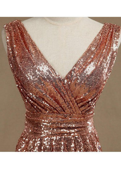 Šaty s výstřihem do V, áčkového střihu, plisované, dlouhé, flitrované, se zadním výstřihem do V