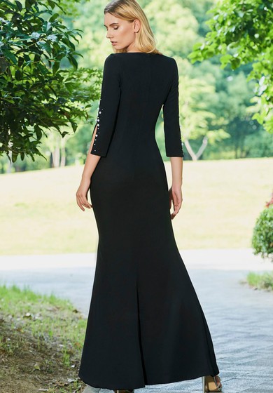 Moderní mořská panna perly bateau spandex šaty dlouhé až na zem s 3/4 rukávy