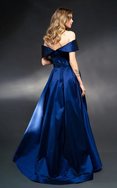 Off-the-shoulder Solid A-line Satin Dress with Sweep Train