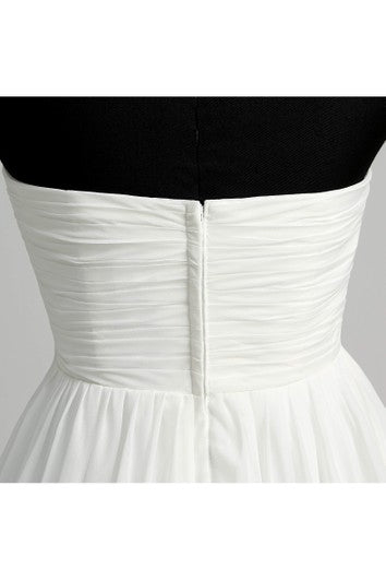 A-Linie Herzausschnitt Ärmellos Bodenlang Chiffon Brautkleid mit Hofschleppe