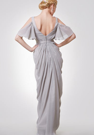 Robe longue empire unique à col en V et épaules dénudées avec bretelles