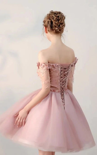 Off-the-shoulder Short A-line Prom Dress with Corset Back