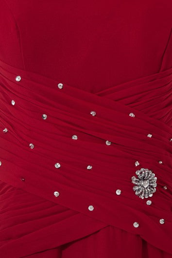 Schmeichelhaftes, eckiges, knöchellanges A-Linien-Chiffon-Kleid für die Brautmutter mit Perlen