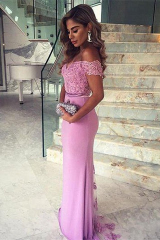 Elegant Lace Appliques Mermaid Prom Dress Off-the-shoulder Sweep Train