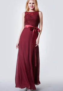 Brilliant Bateau Neck Form-fitted Chiffon Gown With Satin Sash