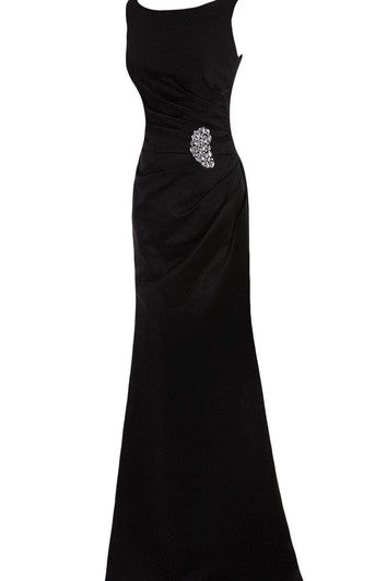 Cap-sleeved Bateau-neck Satin Gown With Beadings