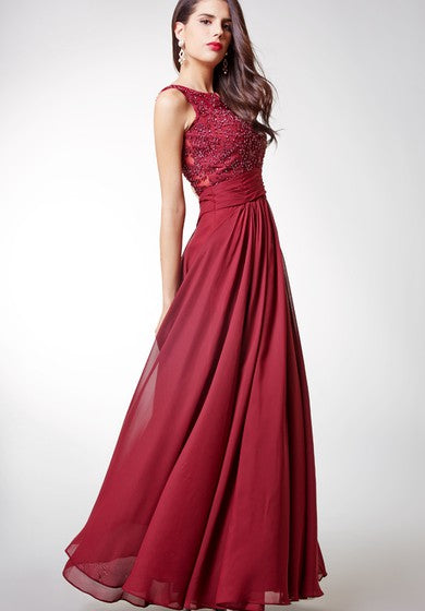 Gorgeous Cap-sleeved Long Chiffon Dress With Lace-embellished Bodice