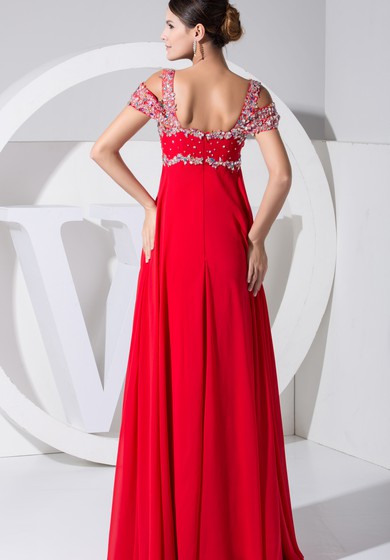 Chiffon Beaded Maxi Dress With Empire Waist