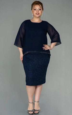 Bateau-neck Long Sleeve Pencil Knee-length Sequin Plus Size Mother of Bride Dress