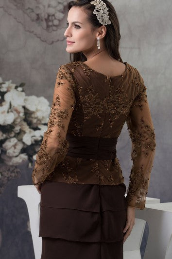 Classic Long-Sleeve Ankle-Length Square-Neck Appliques and Dress With Tiers