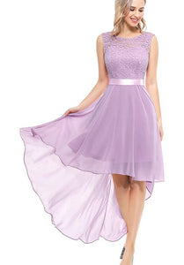 Bateau A Line Sleeveless High-Low Chiffon Bridesmaid Dress With Sash/Ribbon