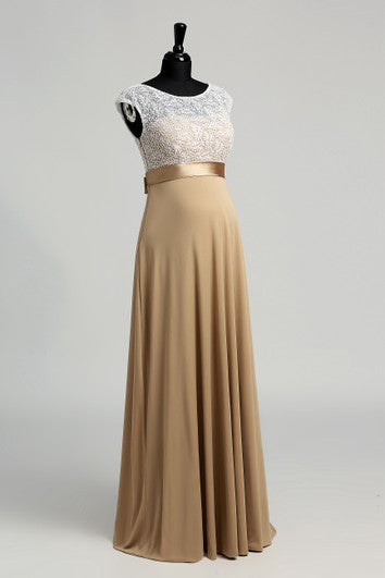 A-line Bateau Cap Short Sleeve Floor-length Jersey Lace Maternity Dress