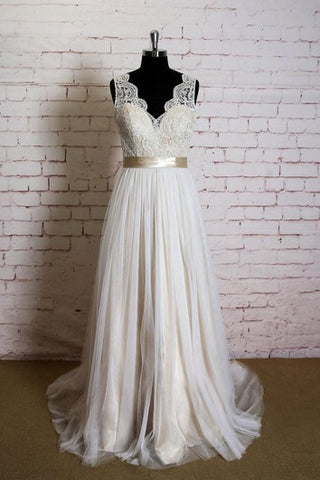 Sleeveless Queen Anne Neck A-Line Tulle Dress With Satin Sash