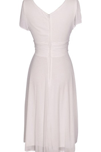 Short Sleeve V-neck Knee-length Chiffon Dress With Beading