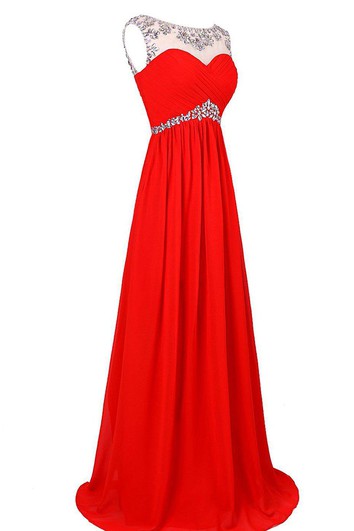 Cap-sleeved Chiffon Gown With Beaded Neckline