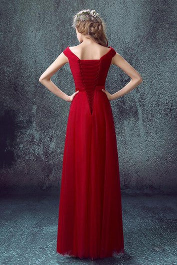 Newest Red Off-the-shoulder A-line Prom Dress Lace-up Floor-length